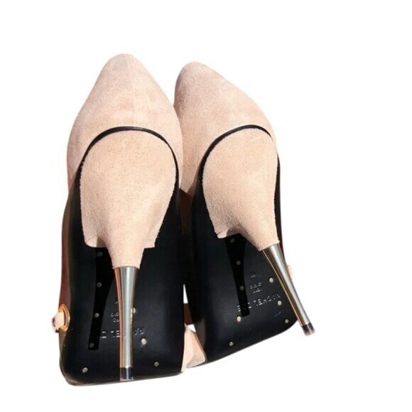 Rachel Zoe Womens Beige Suede Open-Toe Heels With Gold Accents Size 11 - Picture 7 of 8